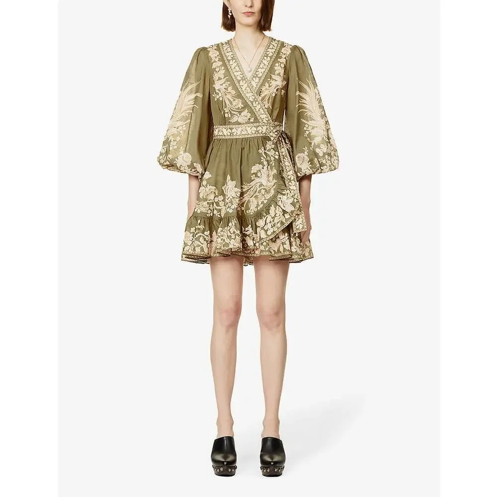 NWOT ZIMMERMANN Anneke Floral-Pattern Cotton Mini Wrap-Dress Sz 3 (US 10) - Picture 3 of 10